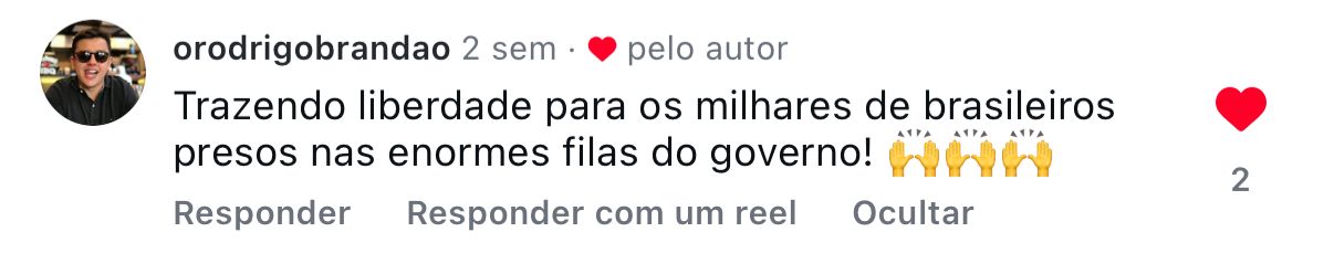 Comentário de cliente no Instagram sobre a Liberta